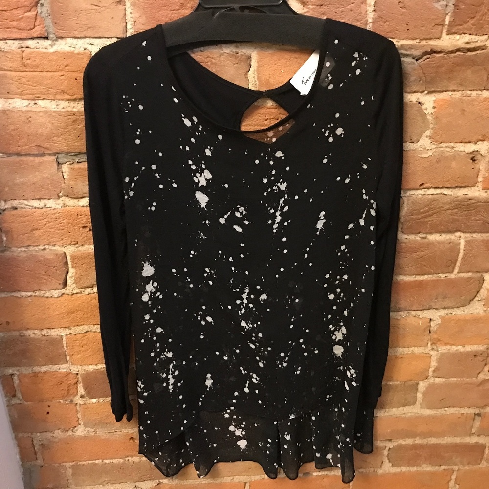 Two by Vince Camuto Black/White Sheer Tunic Size Small